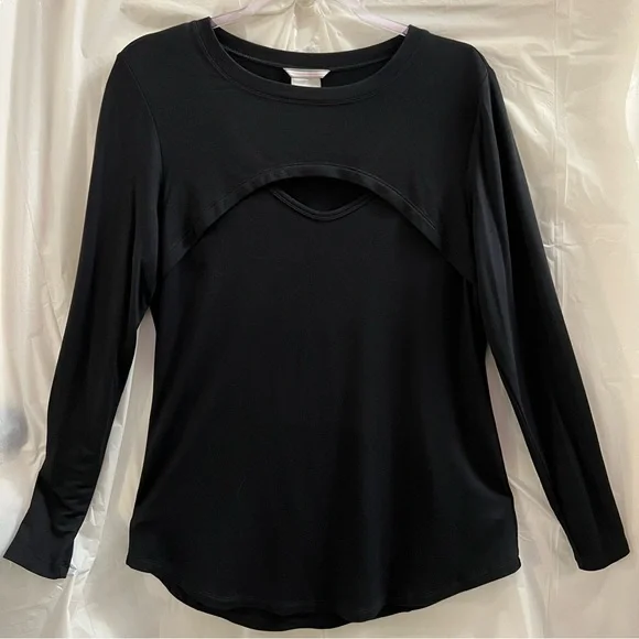 CAbi TOP, Size S, Black Long Sleeve Stretch Peekaboo Tee w/ Cutout, Style 4201. - Picture 3 of 11